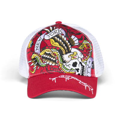 Ed Hardy Embroidered NTC Eagle Hat Cherry/White - EHH0001-12