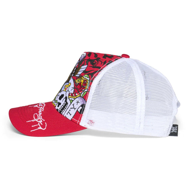 Ed Hardy Embroidered NTC Eagle Hat Cherry/White - EHH0001-12