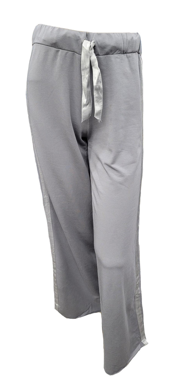 PJ Harlow Kimber Long French Terry Wide Leg Pant With Satin Stripes