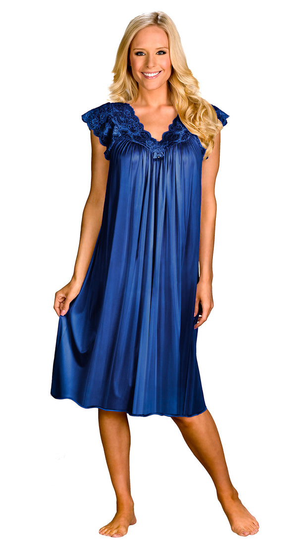 Shadowline Short Lace Cap Sleeve Nightgown - 36737