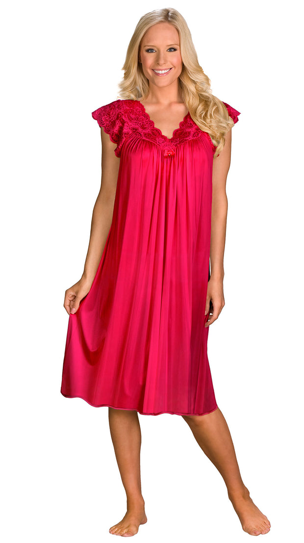 Shadowline Short Lace Cap Sleeve Nightgown - 36737