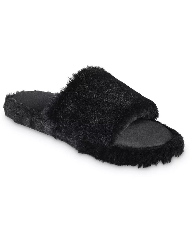 isotoner Women's Memory Foam Faux Fur and Satin Tabby Slide Slippers - 8243