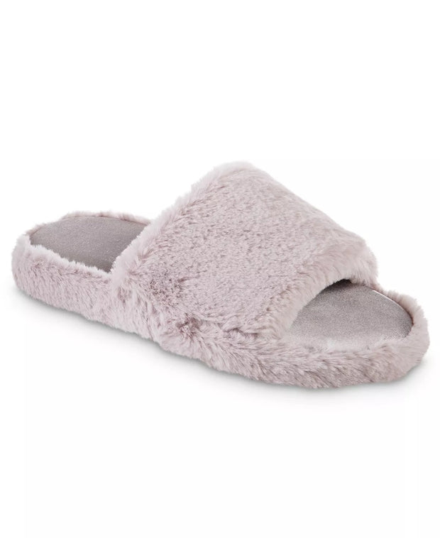 isotoner Women's Memory Foam Faux Fur and Satin Tabby Slide Slippers - 8243