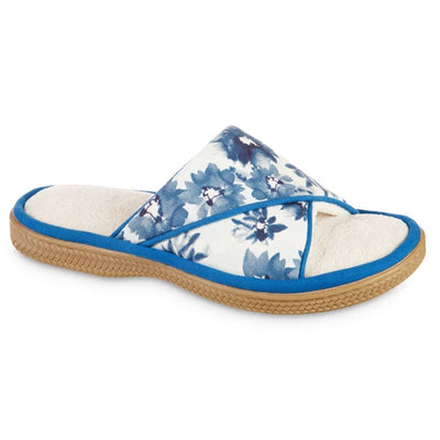 isotoner Women's Cotton Floral Keilly Slide with Enhanced Heel Cushion - 8307