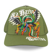 Ed Hardy Rhinestone Dragon Wings Olive Hat O/S - EHH0001-21RS