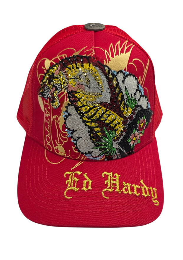 Ed Hardy Tiger Mountain Trucker Rhinestone Hat - EHH0001-46RS