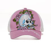 Ed Hardy Rhinestone Heart Skull Hat Pink/White - EHH0001-6RS