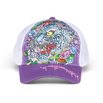 Ed Hardy Embroidered Floral Tiger Purple/White Hat O/S - EHH0001-14