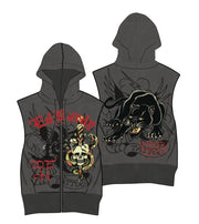 Ed Hardy Panther Skull Fleece Zip Up Cut Off Hoodie - EHM1304-6
