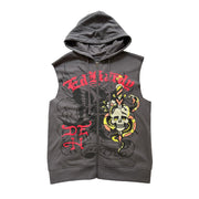 Ed Hardy Panther Skull Fleece Zip Up Cut Off Hoodie - EHM1304-6