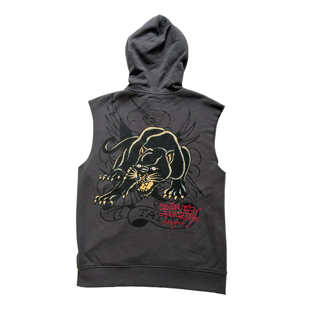 Ed Hardy Panther Skull Fleece Zip Up Cut Off Hoodie - EHM1304-6