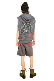 Ed Hardy Panther Skull Fleece Zip Up Cut Off Hoodie - EHM1304-6