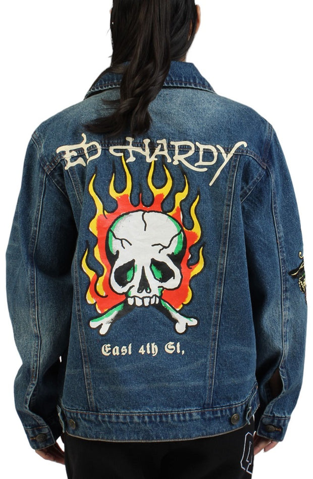 Ed Hardy Flame Skull Denim Jacket - EHUO7104-2