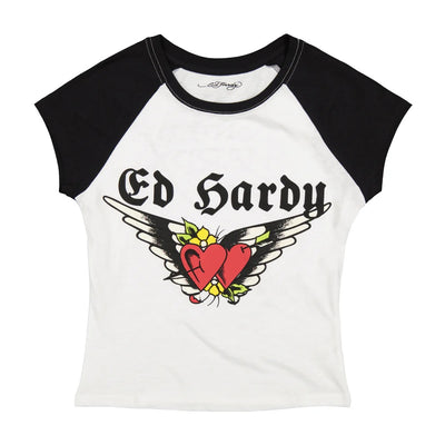 Ed Hardy Heart Wings Raglan Cap Sleeve Tee - EHW1112-1