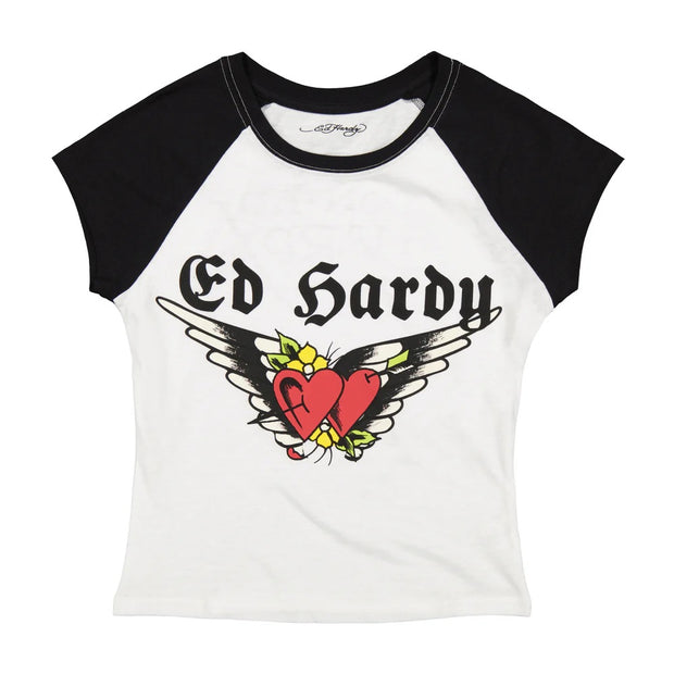 Ed Hardy Heart Wings Raglan Cap Sleeve Tee - EHW1112-1