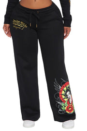 Ed Hardy Lady Flower Sweatpant Black - EHW8200-70