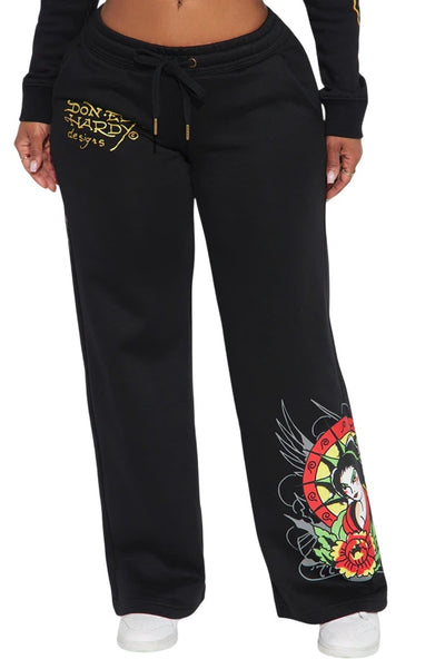Ed Hardy Lady Flower Sweatpant Black - EHW8200-70