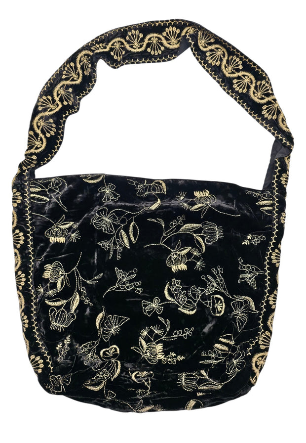 Johnny Was Arles Schiffli Velvet Wide Strap Tote Bag Black - J06225-9