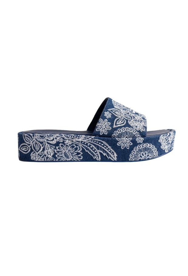 Johnny Was Bandana Embroidered Denim Platform Slide - JWS28225-2