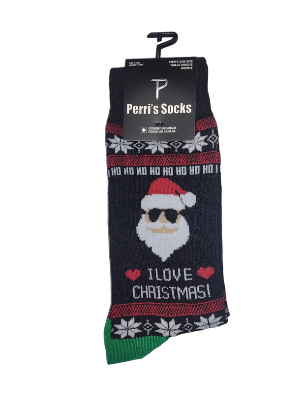 PERRI'S SOCKS Novelty Christmas Santa Crew, Black - PSE127-001, O/S