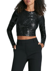 Commando Sequin Long Sleeve Crewneck Crop Top - SEQ204