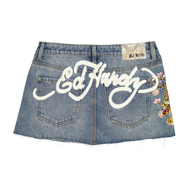 Ed Hardy Tiger Flowers Denim Skirt - WEHD6000-13