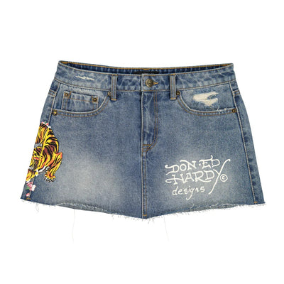 Ed Hardy Tiger Flowers Denim Skirt - WEHD6000-13