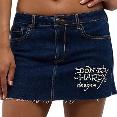 Ed Hardy Tattoo Collage Dark Denim Cutoff Mini Skirt - WEHD6000-14