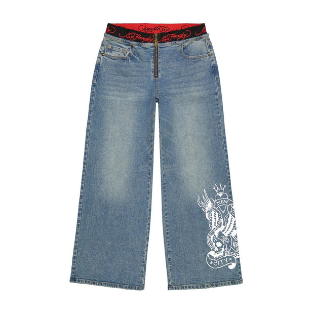 Ed Hardy Swallow Panther Elastic Band Jeans - WEHD8700-2
