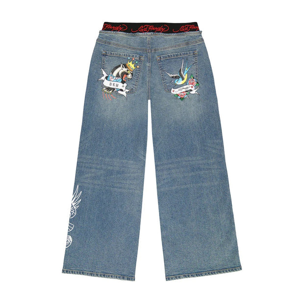 Ed Hardy Swallow Panther Elastic Band Jeans - WEHD8700-2