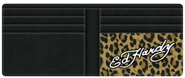 Ed Hardy Leopard Print Skull with Studs Bifold Wallet - WI91628EHQA