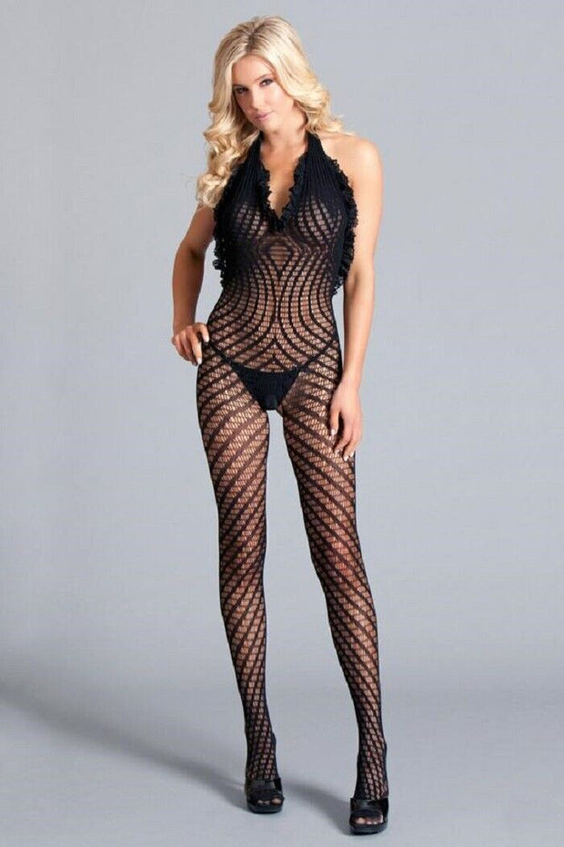 Be Wicked BWB109 Women's Halter Bodystocking with Scoop Low Back (Queen) Black