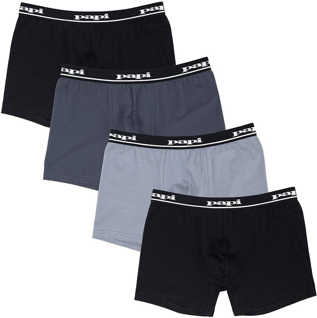 Papi Men's Cotton Stretch Waistband Solid Boxer Briefs Pack of 4
