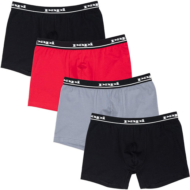 Papi Men's Cotton Stretch Waistband Solid Boxer Briefs Pack of 4 - 990001