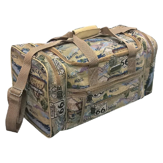 Route 66 The Mother Road Khaki Canvas Duffel Bag - T221C#66