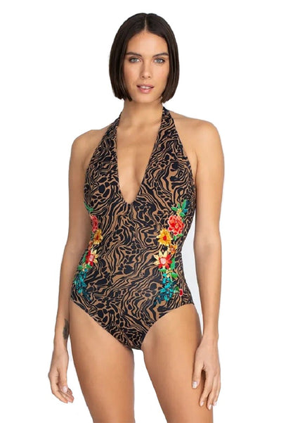 Johnny Was Halter Embroidered One Piece Swimsuit - CSW7122-D