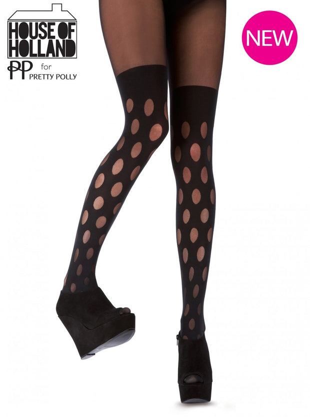 Pretty Polly House of Holland Reverse Polka Dot Mock Hold Up Tights - HHAQY2