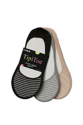 Tipi Toes 3 Pack Womens Foot Liners Assorted Colors One Size - PED27