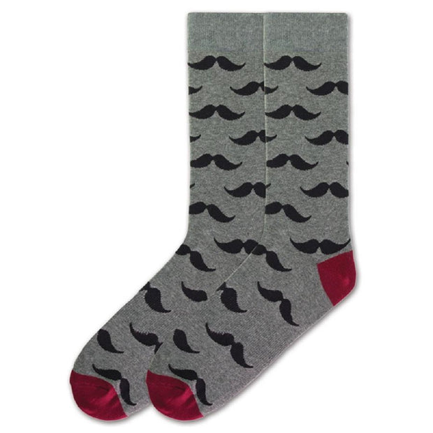 K. Bell Men's Mustache Crew Socks One Size - KBMS15H023-01