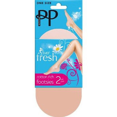 Pretty Polly Silver Fresh Cotton Footsies 2 Pair Pack One Size Natural - PNEL66