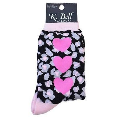 K. Bell Women's Leopard Hearts Crew Socks Black One Size - 14085