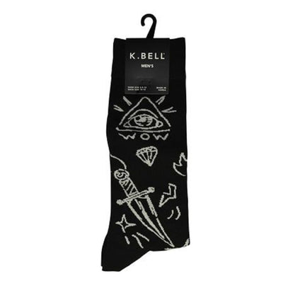 K. Bell Men's Dark Doodle Crew Socks One Size Black - KBMS15H106-01