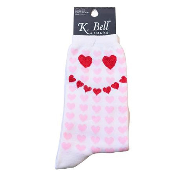 K. Bell Women's Happy Hearts Crew Socks White One Size - 14082