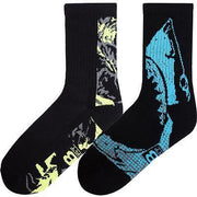 K. Bell Men's Shark Hi-Top Crew Socks Black One Size 2 Pairs - KCMS15H019-02