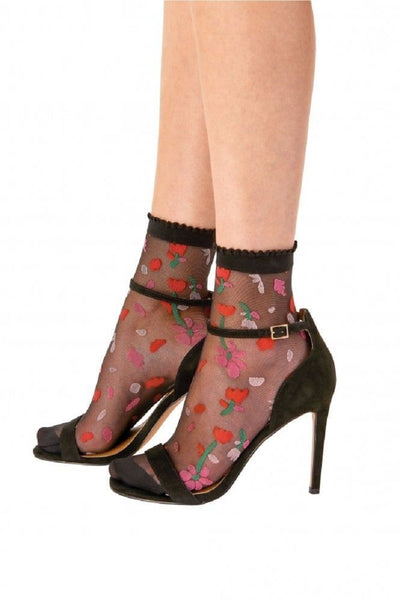 Pretty Polly Sheer Floral Anklet One Size Black - PNAWK8