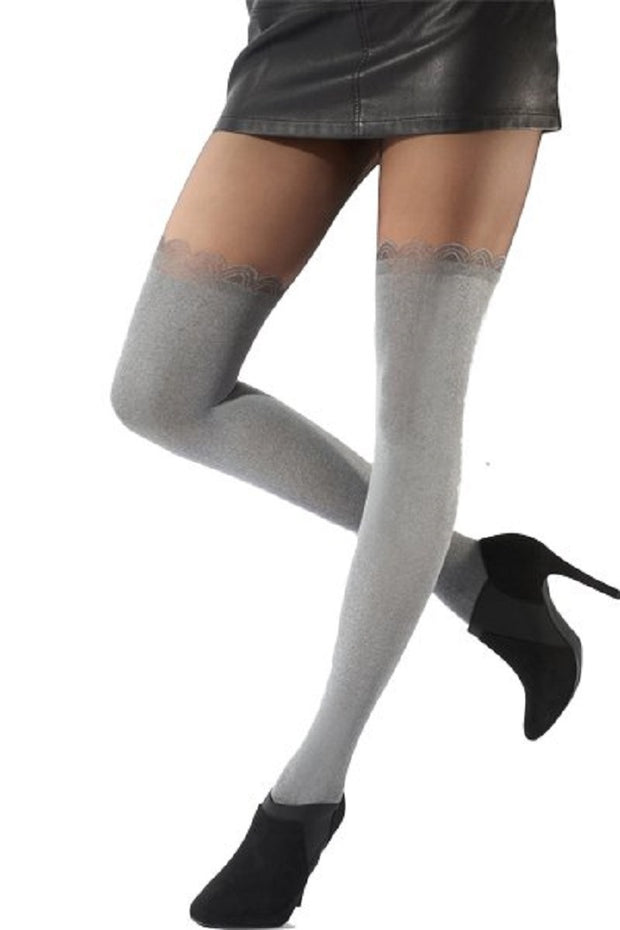 Pretty Polly Fashion Soft Grey Over the Knee Tight Black-Grey - PNAWB3
