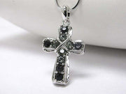 Michelle Ray Jewelry White gold plating crystal stud cross pendant necklace - I1233BK-21786