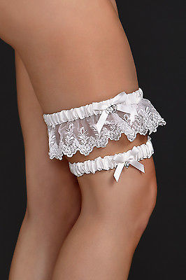 iCollection 2pc. Lace Garter Belt White One Size - 7401