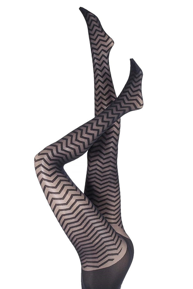 Pretty Polly House of Holland Zig Zag Wave Tights One Size Black - HHATQ6